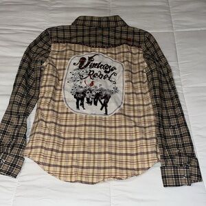 Vintage Rebel ranch wear western style pearl button down plaid shirt. NWOT! XS